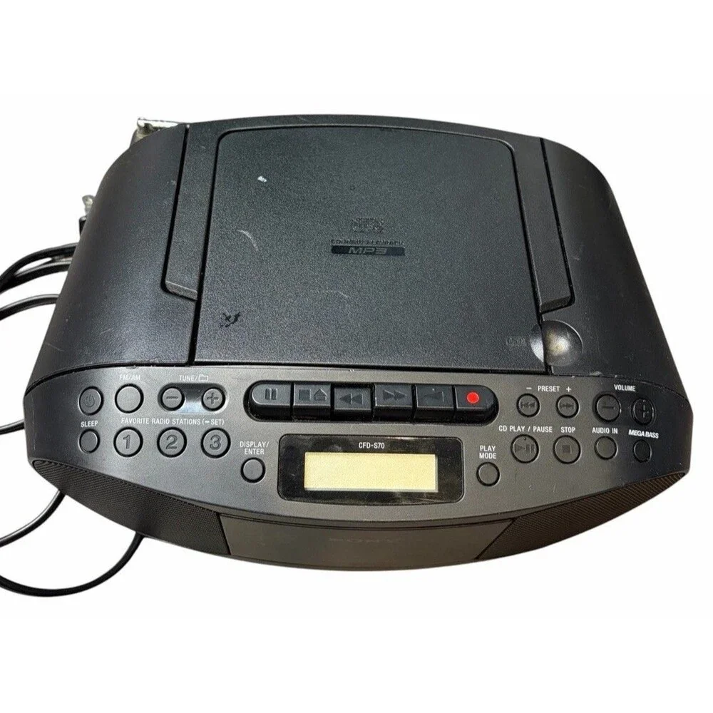 Sony CFD-S70 Boombox CD Player AM/FM Radio Cassette Black Portable Working